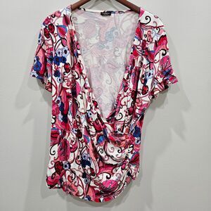 Talbots Womens Floral Wrap Top XLP Multicolor Ruched Colorful Feminine Vibrant